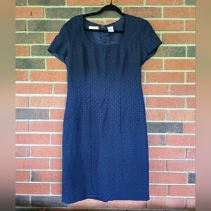 Vintage Liz Claiborne Womens Dress Size 6 Navy Blue Polka Dots Zip Up 90s